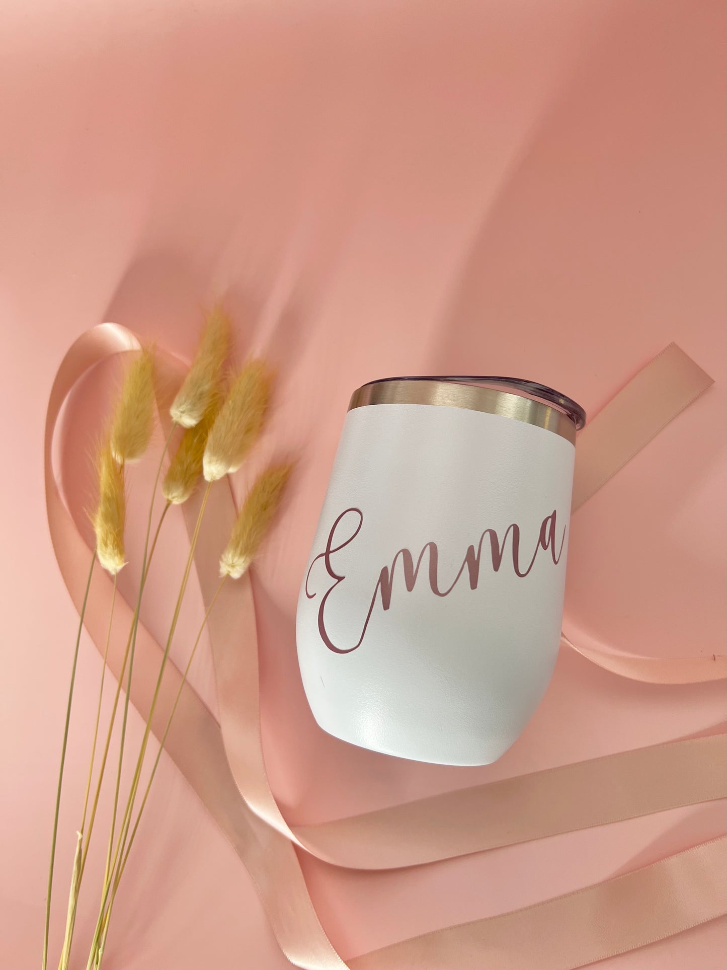 White personalized Stainless Steel 12oz insulated Tumbler with lid (Dishwasher Safe on normal cycle) Personalize with name or phrase and choose your text color and font