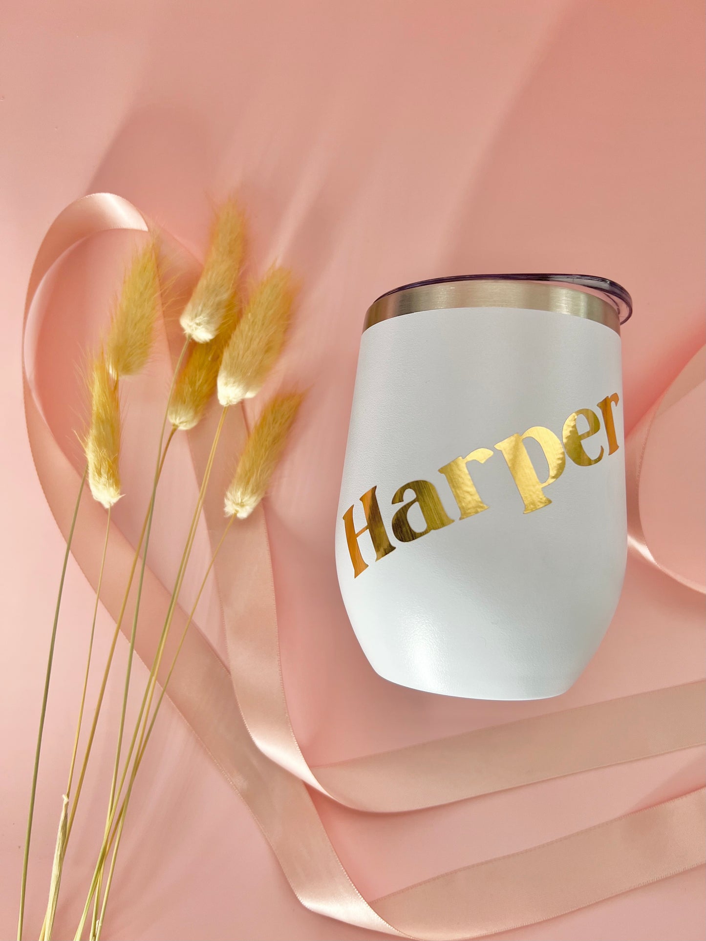 White personalized Stainless Steel 12oz insulated Tumbler with lid (Dishwasher Safe on normal cycle) Personalize with name or phrase and choose your text color and font