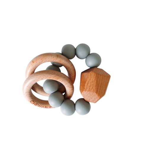 Silicone + Wood Teether Ring - Grey